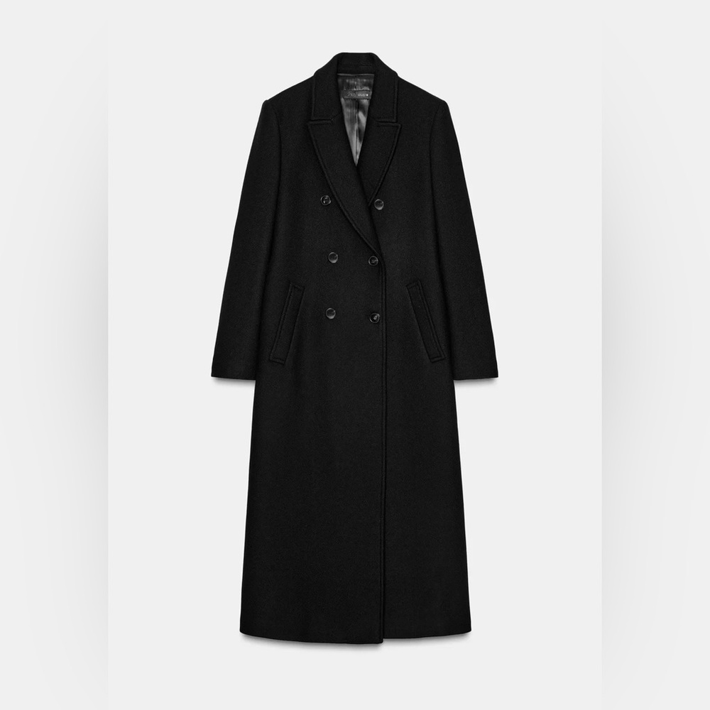 Zara Double Breasted Black Peacoat